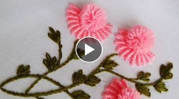 Hand Embroidery: Brazilian Flower Embroidery/ Bullion Pom Pom