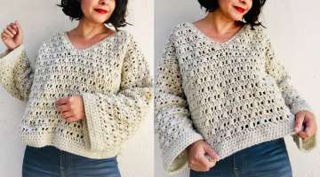 Crochet sweater for women with V-neck Step by step!