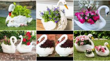 Beautiful and easy - swan flowerpot idea/made from old fabric and cement