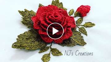 130- Hand embroidery | Stumpwork rose embroidery | 3D rose embroidery