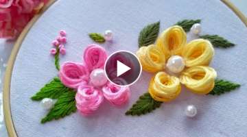 Cute Flowers Hand Embroidery for Beginners | Easy Ways to Embroider | Tutorial Menyulam Bunga Pem...