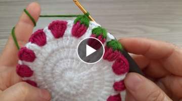 Super Easy Strawberry Motif Crochet Knitting Pattern Do it step by step (Knitting Love) Tığ iş...