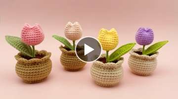 How to Crochet a Mini Tulip Pot | Crochet Tutorial | US Term | for Advanced Beginner