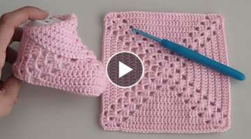 How to Crochet The Cutest Baby Shoes from the Square Stitch for Beginners? | Easy Crochet Bootie...