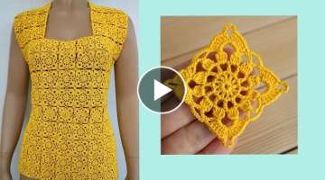 KNITTING A BLOUSE from square motifs SIMPLE crochet for beginners SCHEME square CROCHET
