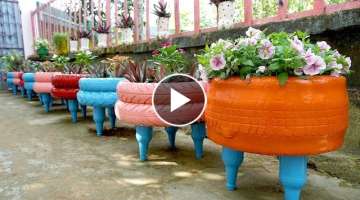 Recycling Old Tires Into Colorful Flower Pots for Your Garden and Yard