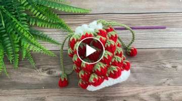 Crochet 3D Strawberry Drawstring Bag EASY Tutorial for Beginners#crochettutorial