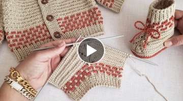 Hırka ile Takım Bebek Patiği ✔️ knitting baby booties sweater crochet örgü yelek