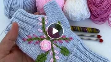 crochet women's gloves/ Çok istek alan işlemeli eldiven videosu geldi 