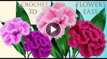 Como hacer flores muy fácil a Crochet claveles en punto 3D tejido tallermanualperu