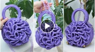 Flower Patterned Bag Peony Bag Round Bag Crocheted with Polyester Cord