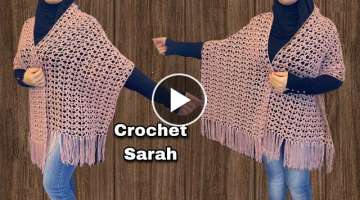 Easy crochet and elegant shawl just repeat 2 rows / كروشية شال مستطيل سهل جد...