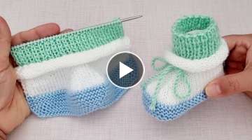 İki Şişle Kolay Bebek Patiği ???????? baby knitting crochet booties design pattern yelek batt...
