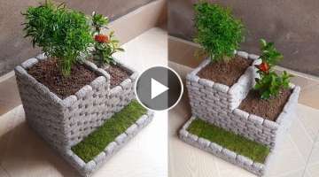 Flower pot making from styrofoam and cement | How to make flower pot