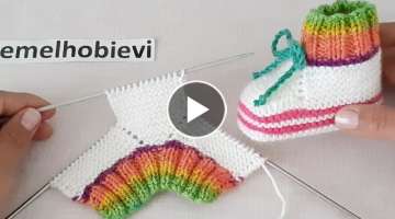 İki ŞişleBebek Spor Çorap Patik Yapılışı 1_2 yaş için/Knitting Baby Socks Booties DIY P...