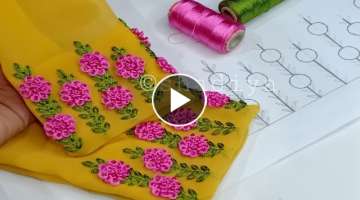 Amazing hand embroidery Ring knot flower sleeve design for kurti salwar|easy sleeve embroidery