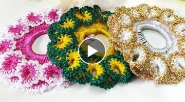 easy and quick crochet hair scrunchie ( Subtitled )