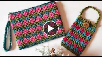 2 in 1 crochet bag tutorial with the same pattern | Crochet mobile pouch/crochet wallet/crochet b...
