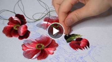 Embroidery #16: Pink wildflower embroidery with shiny silk thread color mix