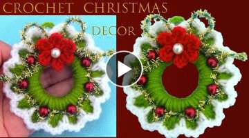 Como hacer corona de Navidad tejida a crochet Christmas decor three