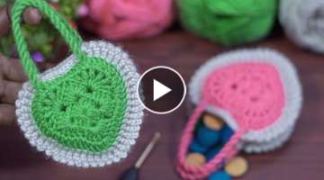 Wow! Super????easy crochet knitting mini purse ????#tığ işi örgü mini çanta #woollen craft ...