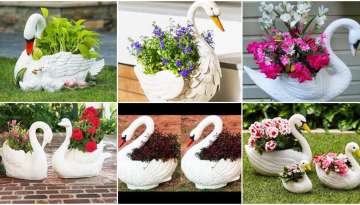 Beautiful and easy - swan flowerpot idea/made from old fabric and cement